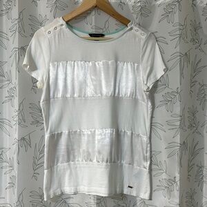 Tommy Hilfiger-White Short-Sleeved T-Shirt with Metallic White Bands